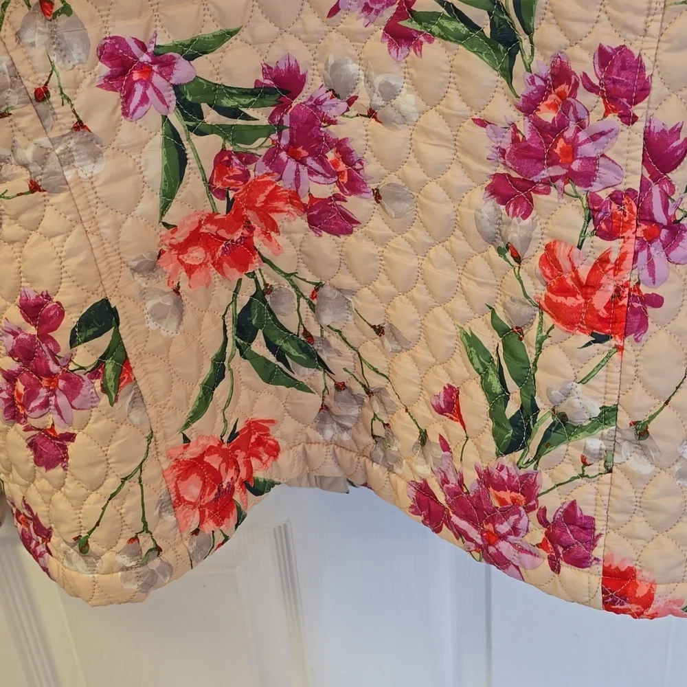 Lands' End Women's Quilted Floral Jacket Lightweight Coat  Ivory Green SZ Medium - Picture 9 of 15